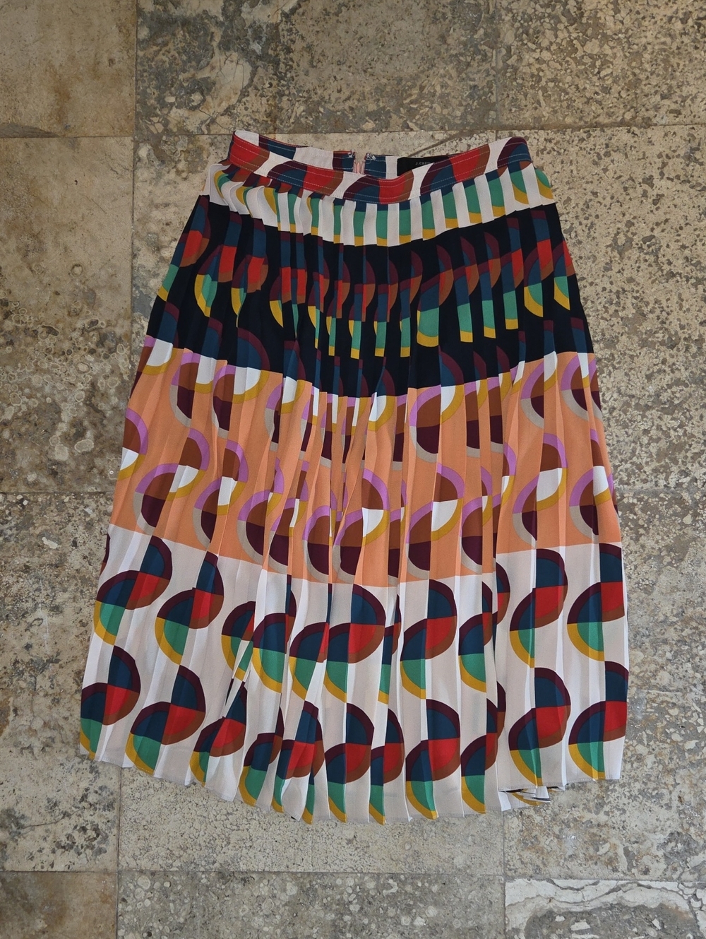 J. Crew Multicolor Geometric Pleated Midi Skirt